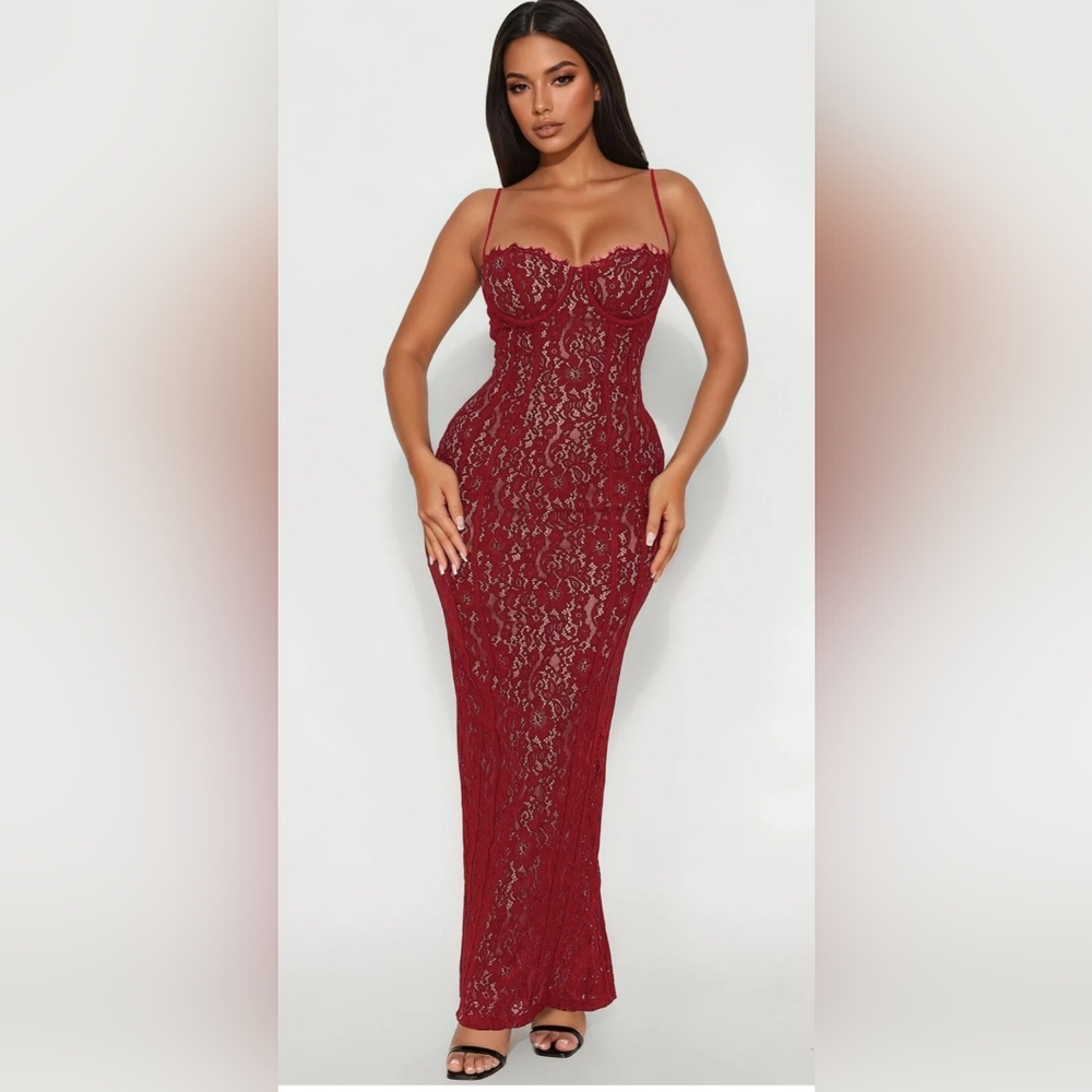 Elegant Burgundy Lace Dress